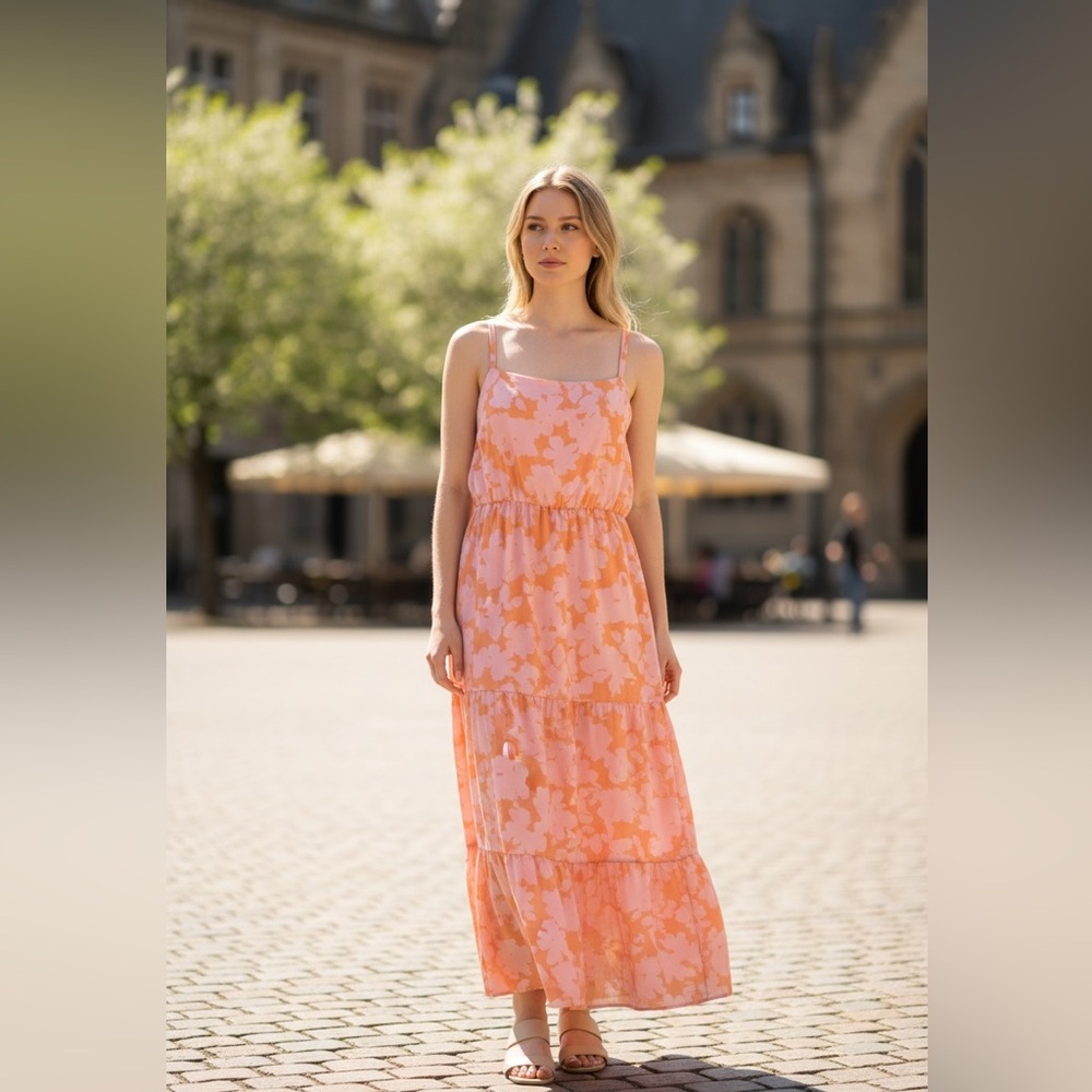 Sanctuary Peach Floral Maxi Dress XXL NEW